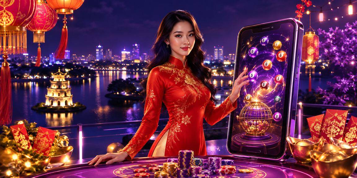 Phụ nữ mặc áo dài tại Hà Nội kiểm tra kết quả xổ số và phần thưởng trực tuyến
