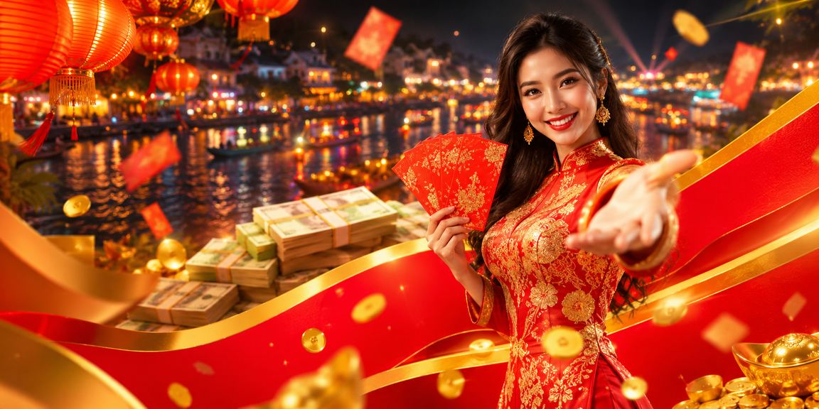 Đèn lồng đỏ và bao lì xì bên dòng sông Mekong, hình ảnh giao dịch tài chính vào dịp lễ tại miền Nam Vietnam